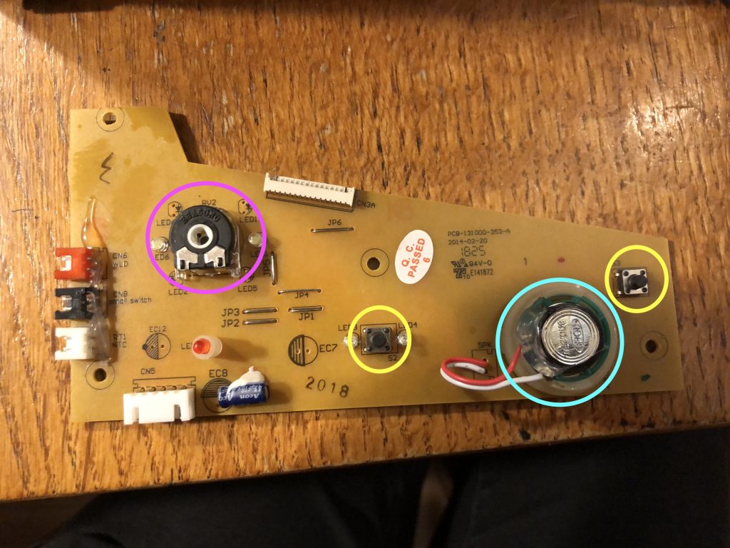 One side of the board again, with some parts highlighted